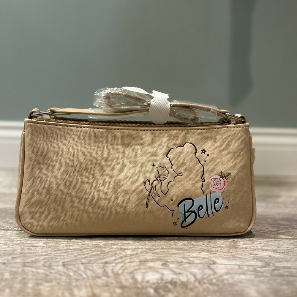 Dani Nicole Belle Tan Beauty and the Beast Shoulder Bag with Rose Detail